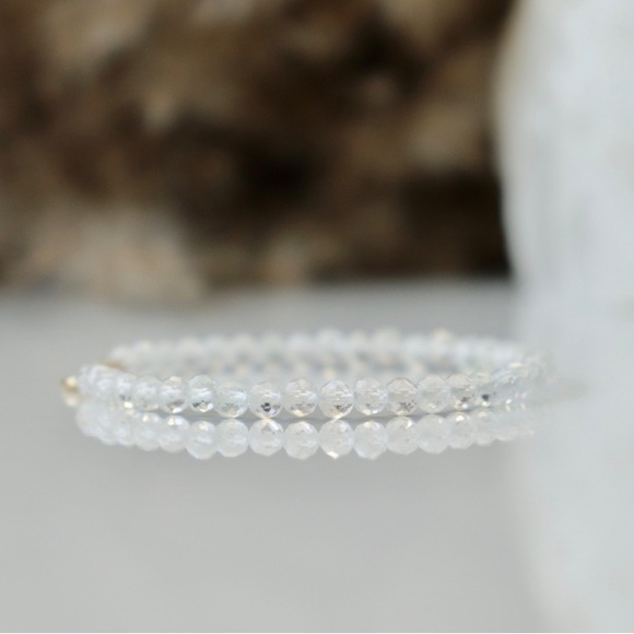 Genuine clear white Topaz beaded faceted gemstone bracelet 925 sterling clasp
